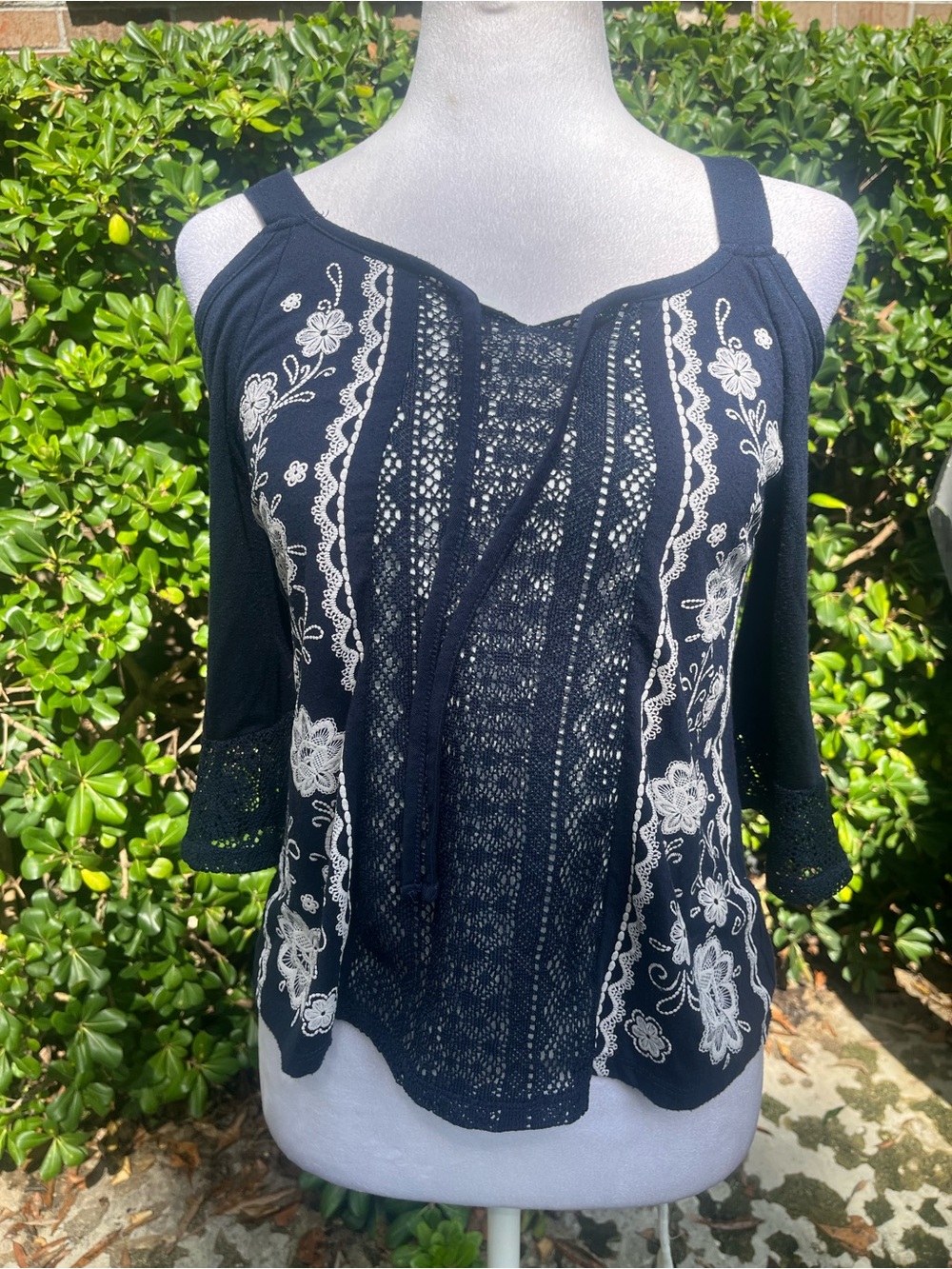 Embroidered Cold-Shoulder Lace Tunic - Girls size 14